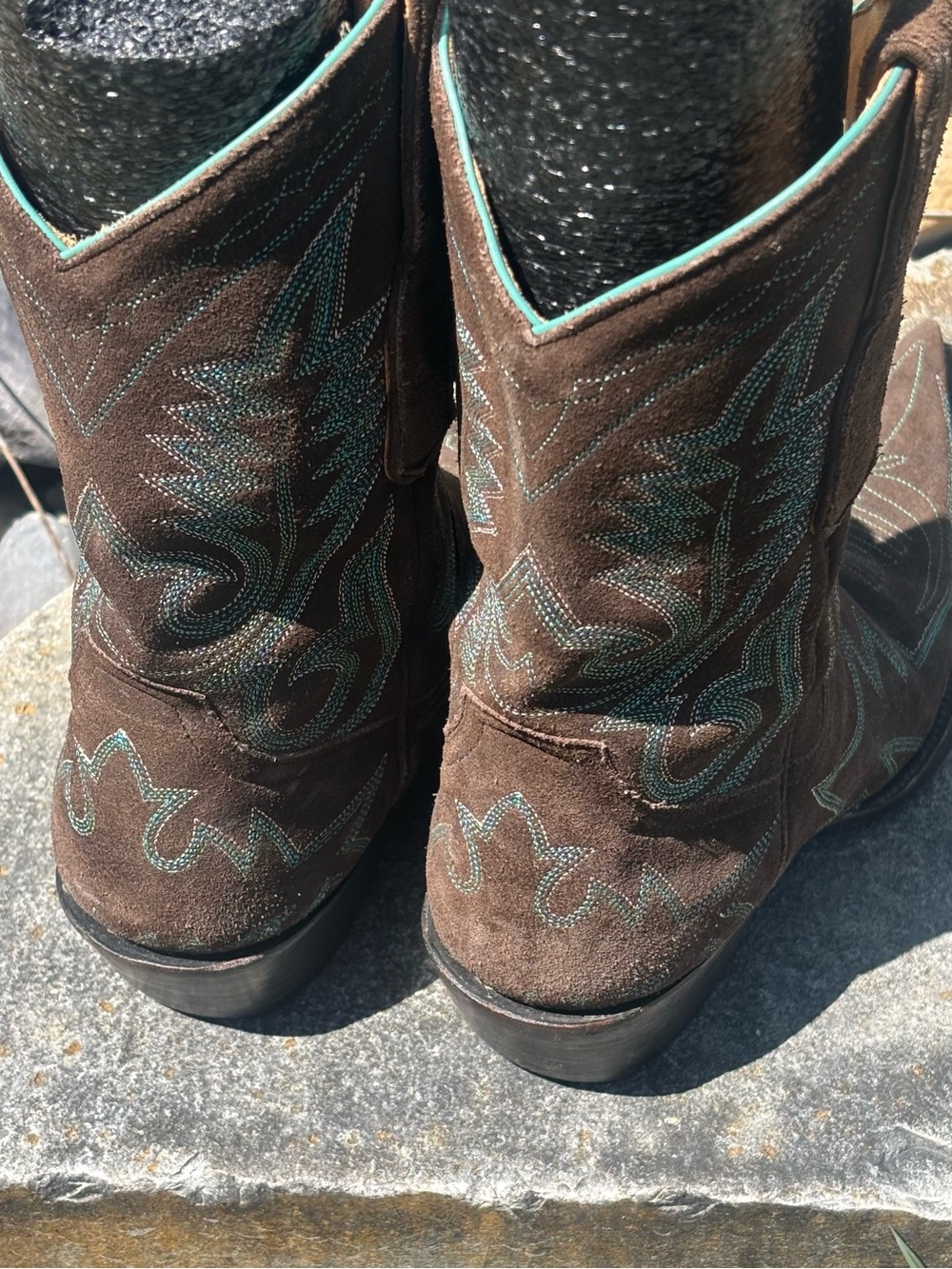 Vintage OLD GRINGO! Brown Suede Boots with Turquoise Trim - Picture 8 of 9